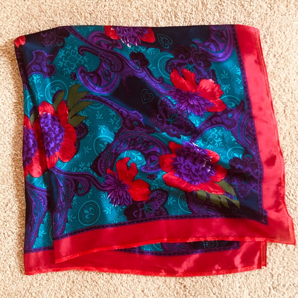 Floral and Paisley Silk Scarf ~ Vintage